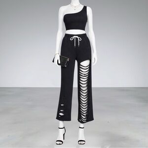 TOV Holy Los Angeles Black Distressed Cropped Sweatpants